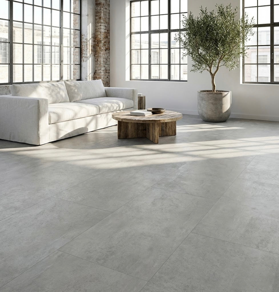 Suelo vinílico SPC Glacier Concrete XXL — efecto hormigón (1, ≈2,08 m²/caja)