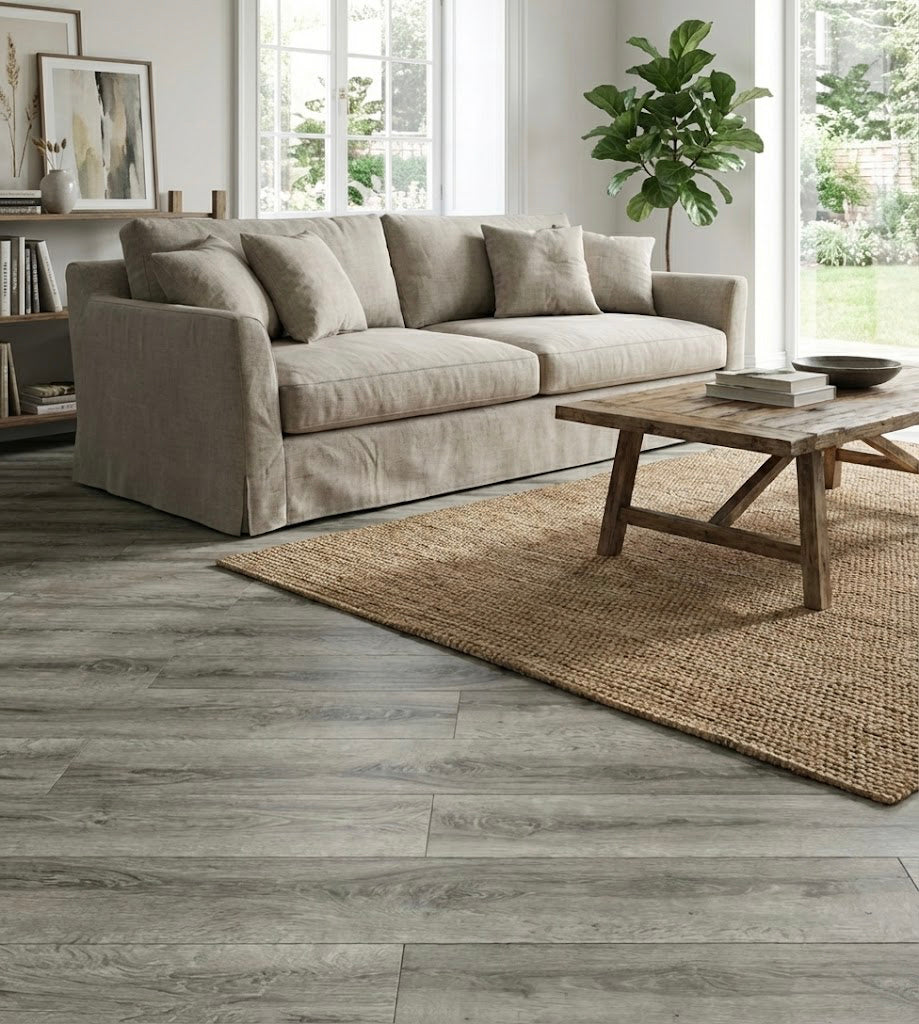 Suelo vinílico SPC clic Granada Extrem GR130 — efecto madera gris (1,54 m²/caja)