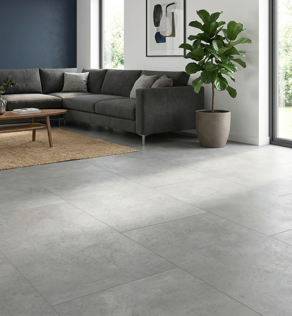 Suelo vinílico SPC Glacier Concrete XXL — efecto hormigón (1, ≈2,08 m²/caja)