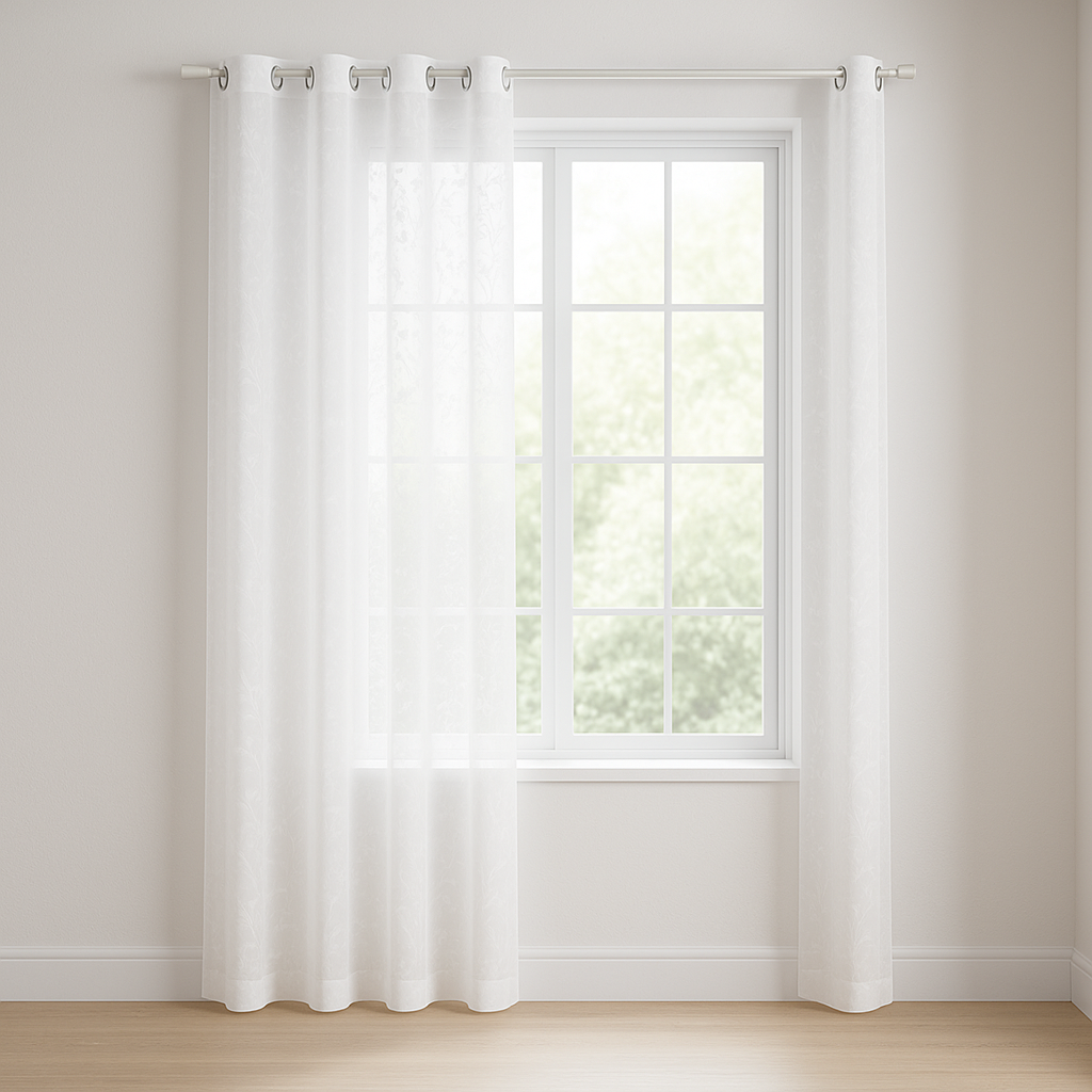 Cortina “Lazi” abstracta blanca — 140 × 240 cm (poliéster)