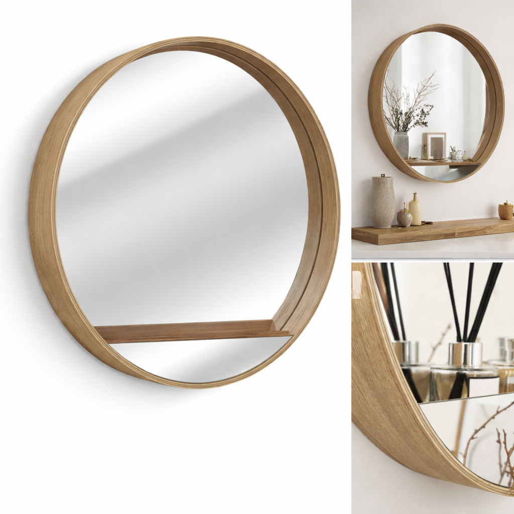 Espejo redondo Nordik roble brillante — Ø56 cm (pared) Inspire