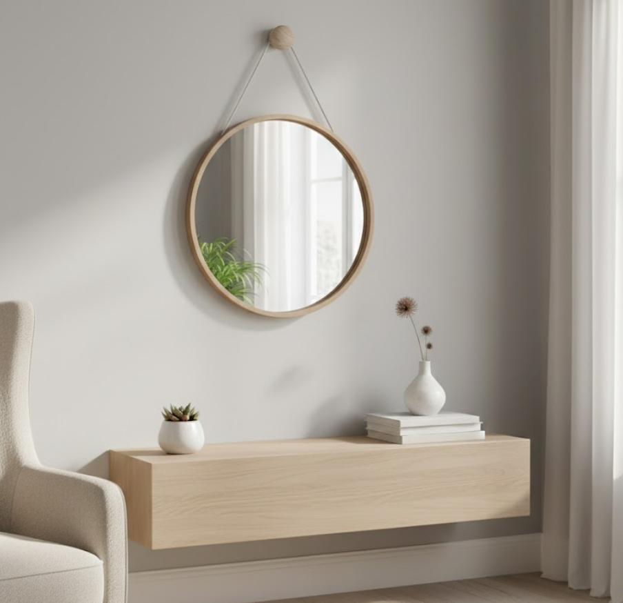 Espejo redondo Nordik Barbier roble mate — Ø55 cm (Inspire)