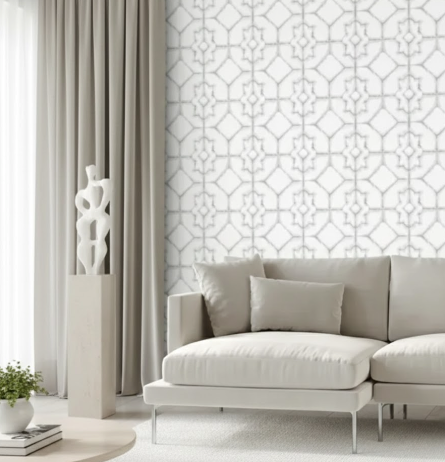 Papel pintado Nordic Ornaments 679809 — vinílico celosía nórdica 10,05 × 0,52 m (GAULAN)
