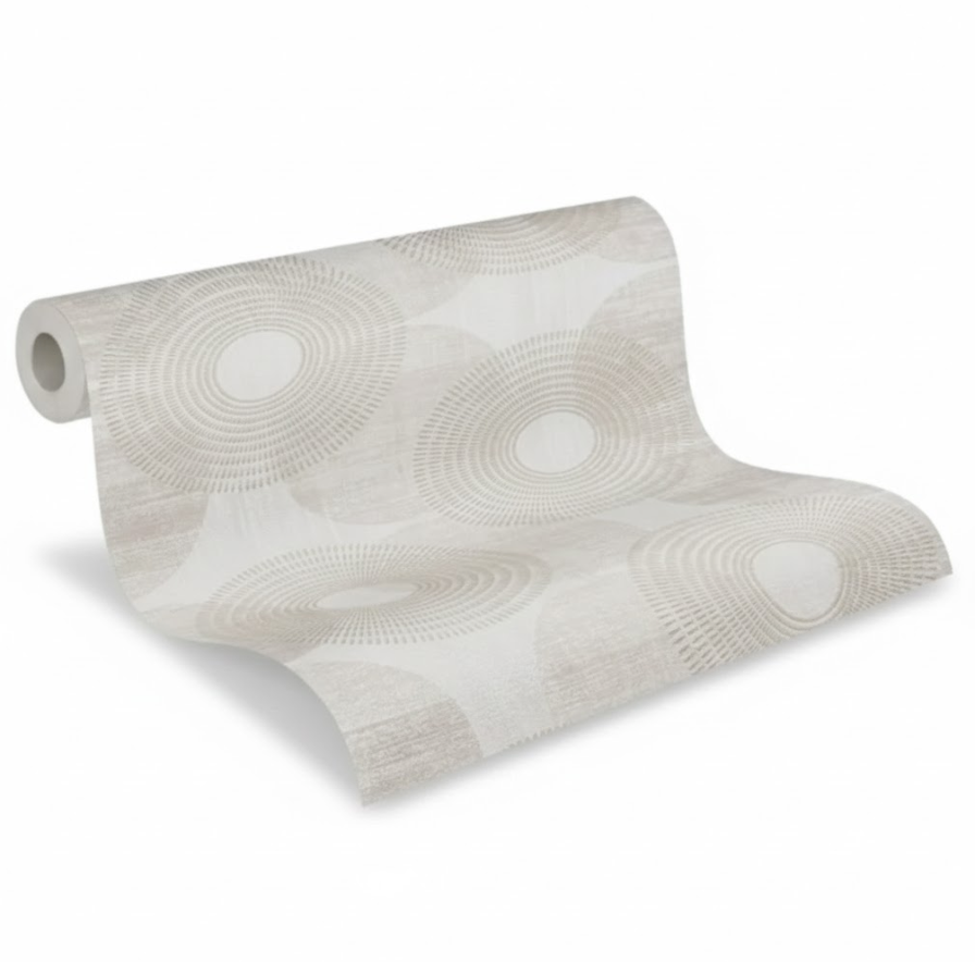 Papel pintado geométrico beige — vinílico 10,05 × 0,53 m (base no tejida)