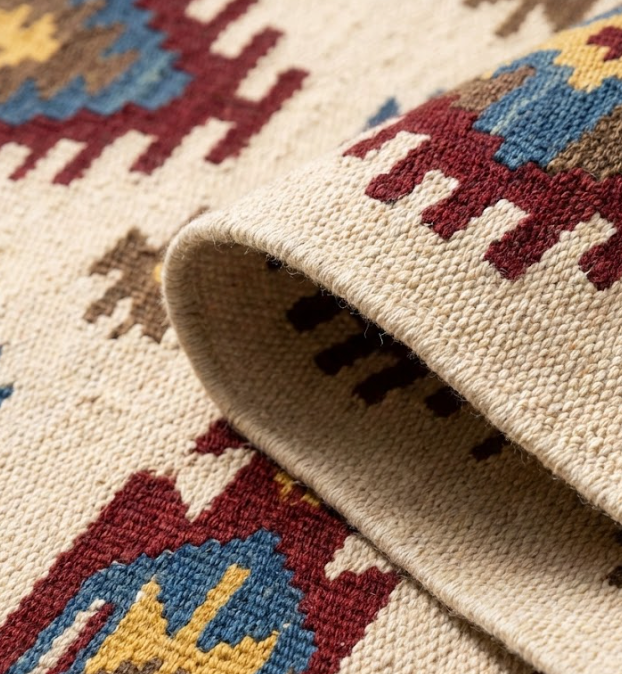 Alfombra Kayshary Kilim beige — algodón pelo corto 110 × 170 cm