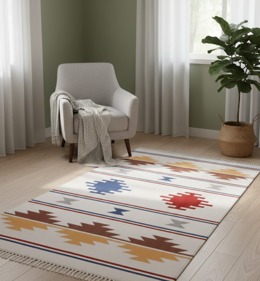 Alfombra Kayshary Kilim beige — algodón pelo corto 110 × 170 cm