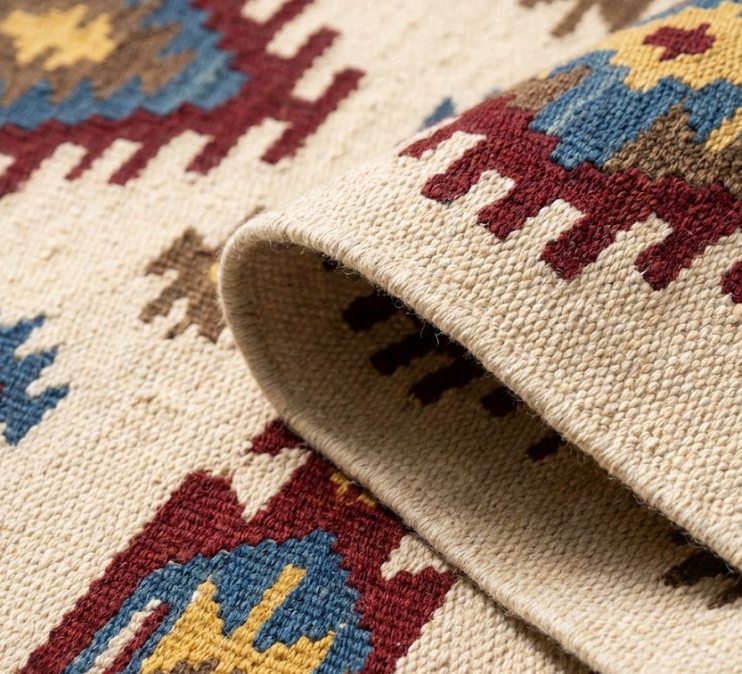 Alfombra Kayshary Kilim beige — algodón pelo corto 160 × 230 cm