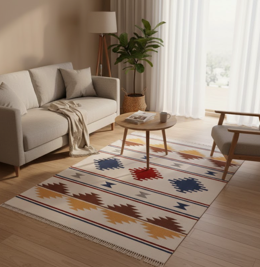 Alfombra Kayshary Kilim beige — algodón pelo corto 160 × 230 cm