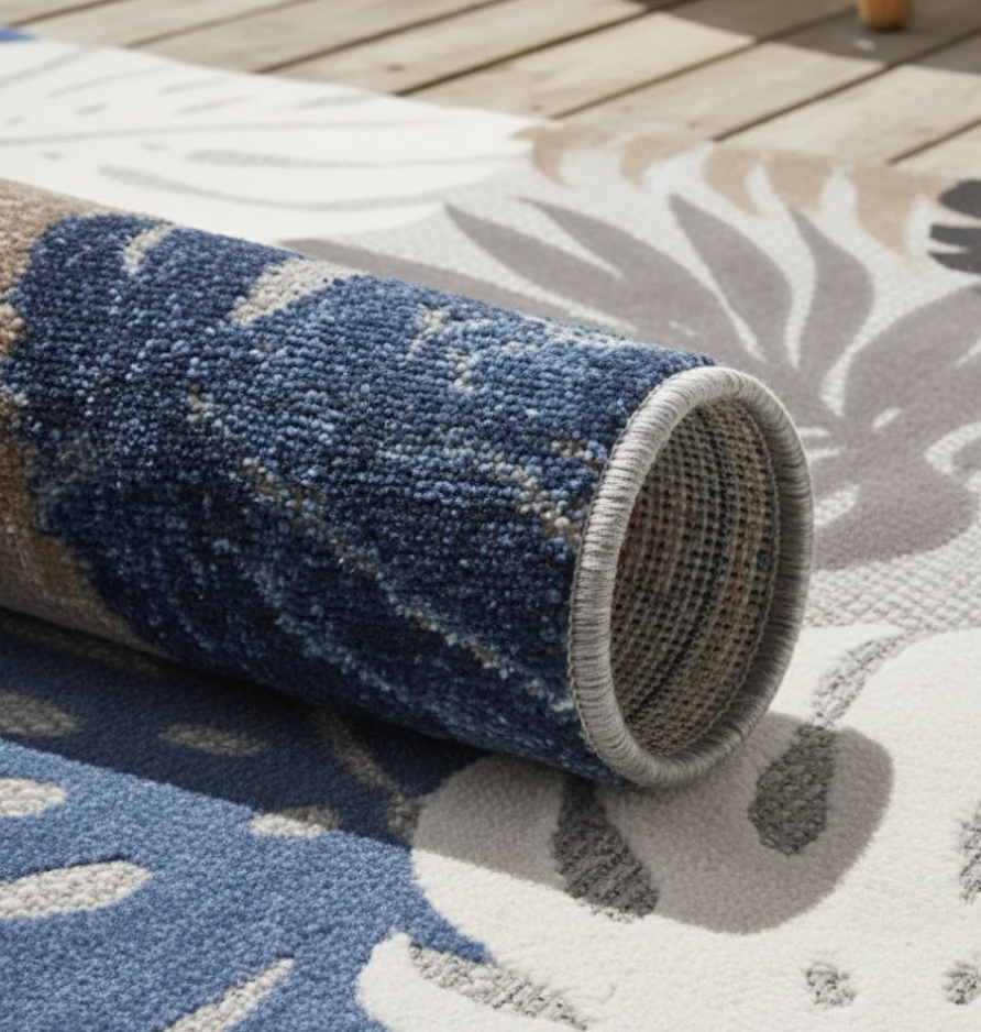 Alfombra exterior kilim CHIMEKI beige — polipropileno 120 × 170 cm