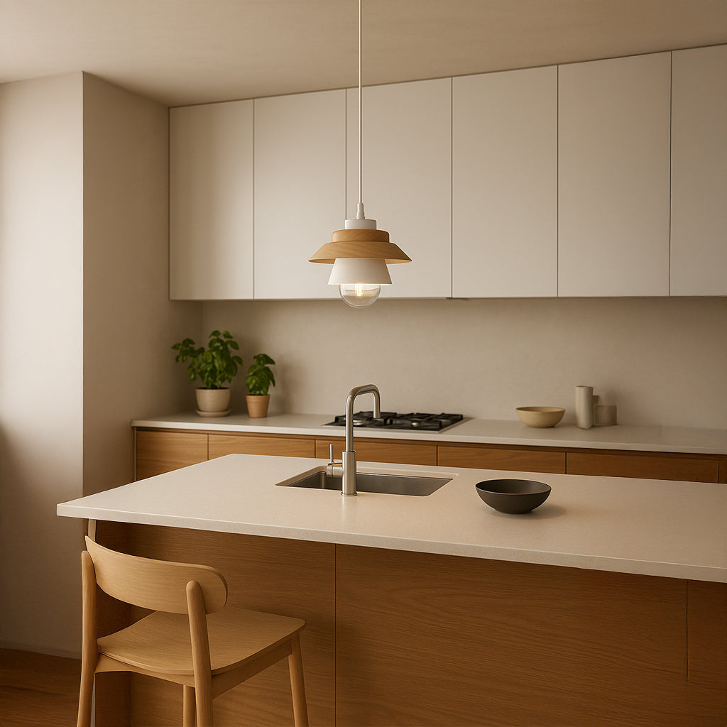 Lámpara Colgante Decosweet® Nórdica Madera & Metal — Blanco Mate
