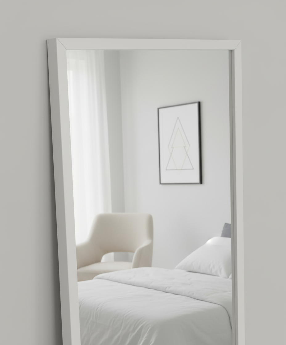 Espejo enmarcado con pie Nordic — Madera blanco mate 74×174 cm