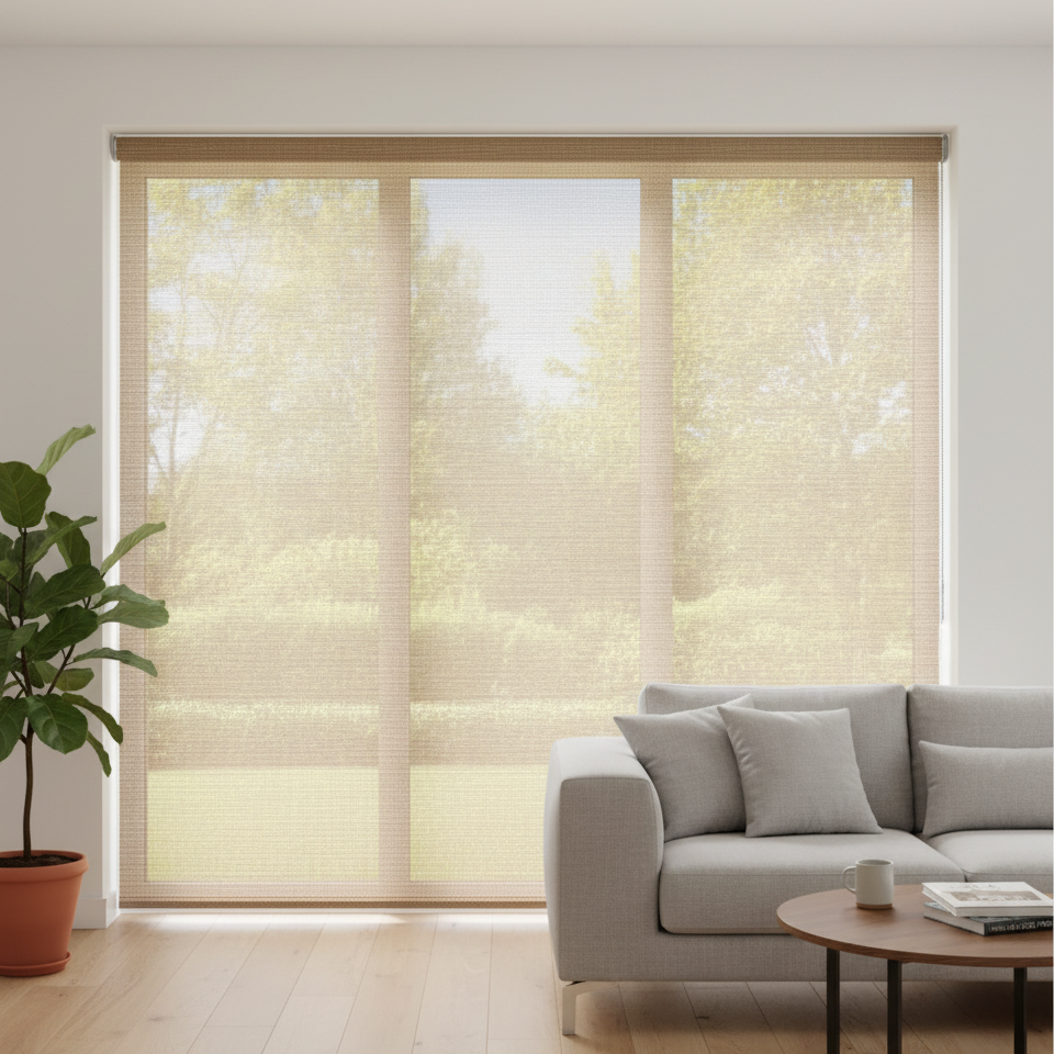 Estor enrollable translúcido Rimo efecto yute natural — 165 × 250 cm (cadena, sin taladrar)