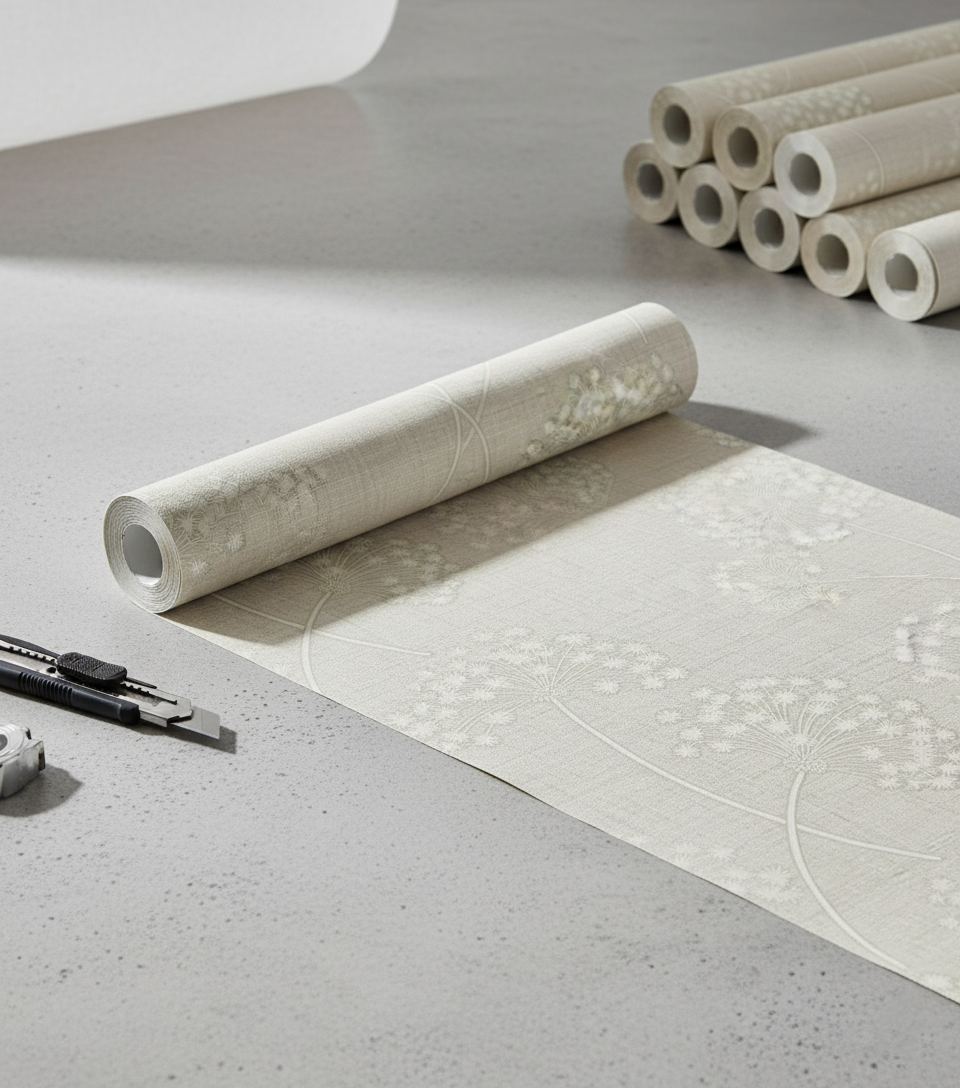 Papel pintado vinílico Liss Dandelion beige — 52 cm × 10,05 m