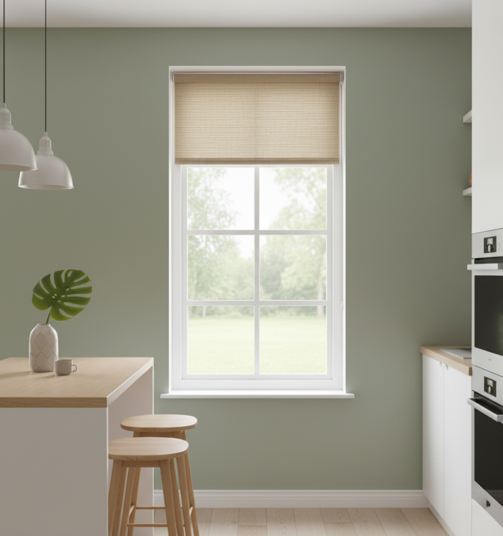 Estor enrollable translúcido Rimo efecto yute natural — 45 × 190 cm (cadena, sin taladrar)