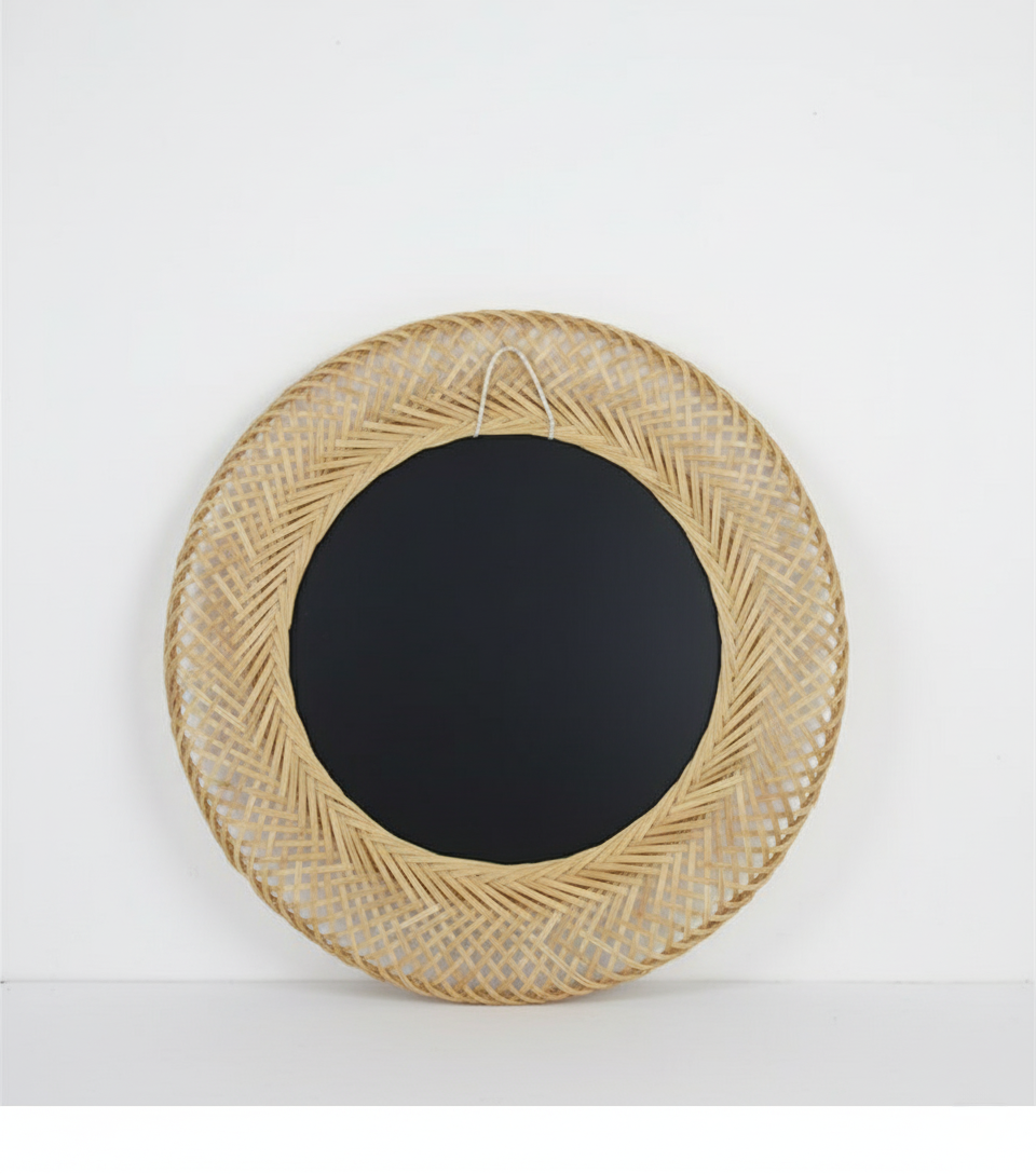 Espejo redondo Maia — Bambú beige mate Ø55 cm (apto para baño)