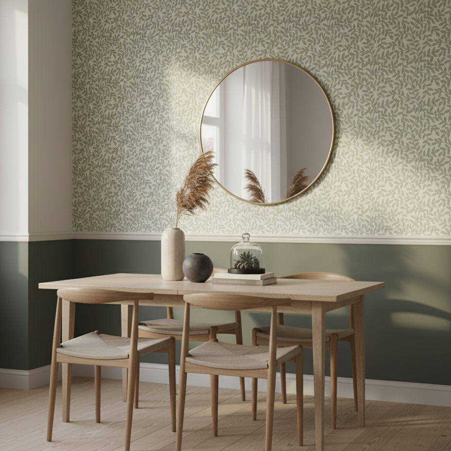 Papel pintado vinílico Allison verde (INSPIRE) — 53 cm × 10,05 m