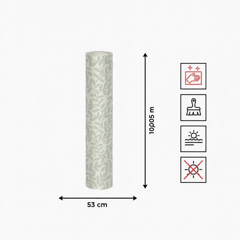 Papel pintado vinílico Allison verde (INSPIRE) — 53 cm × 10,05 m