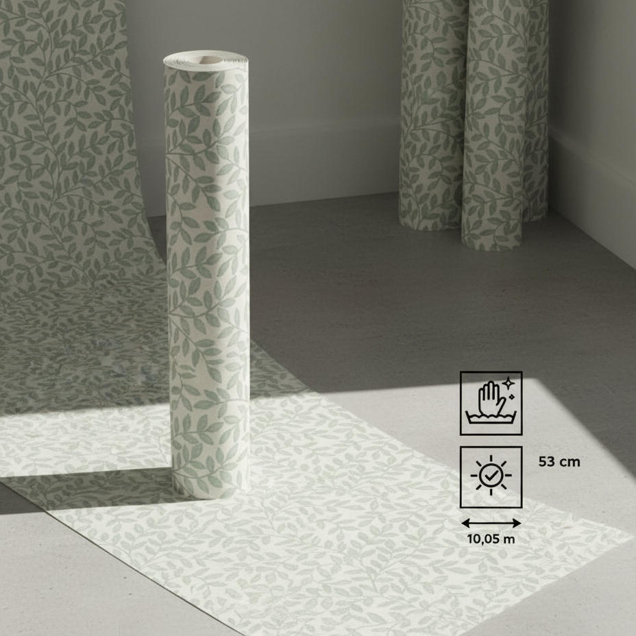 Papel pintado vinílico Allison verde (INSPIRE) — 53 cm × 10,05 m
