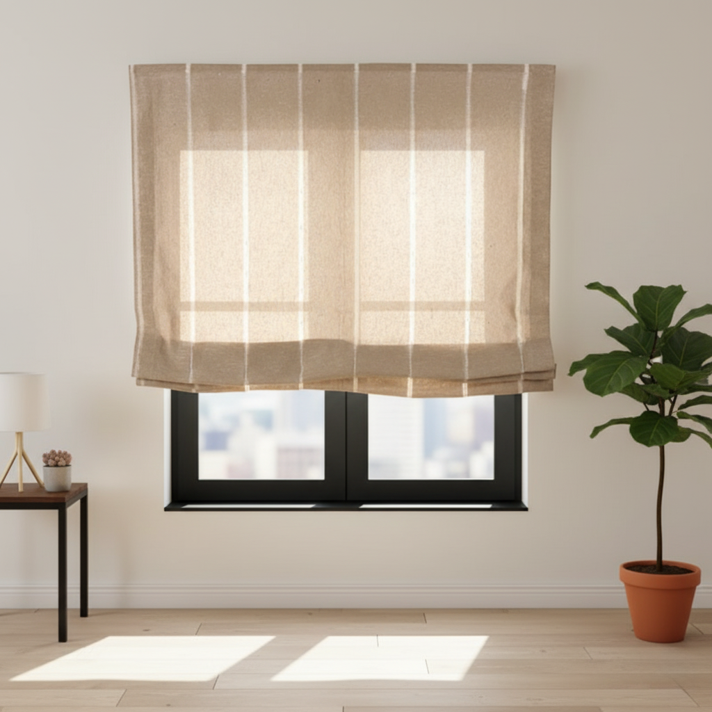 Estor paqueto semitransparente Bolonia rayas beige — 75 × 175 cm (poliéster)