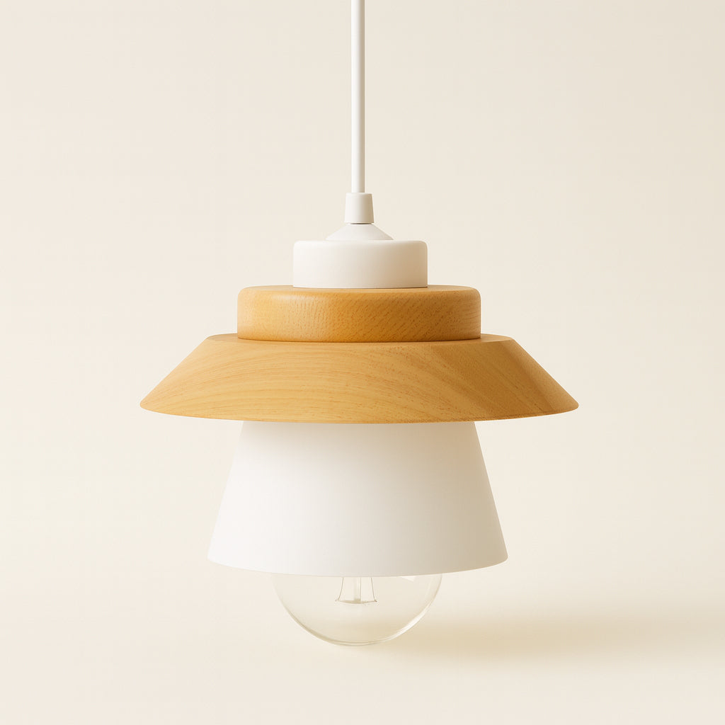Lámpara Colgante Decosweet® Nórdica Madera & Metal — Blanco Mate