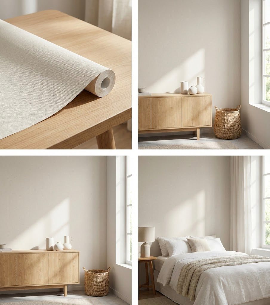 Papel pintado Renzo Texture 128785 beige claro — vinílico efecto textil 10,05 × 0,53 m (GAULAN)