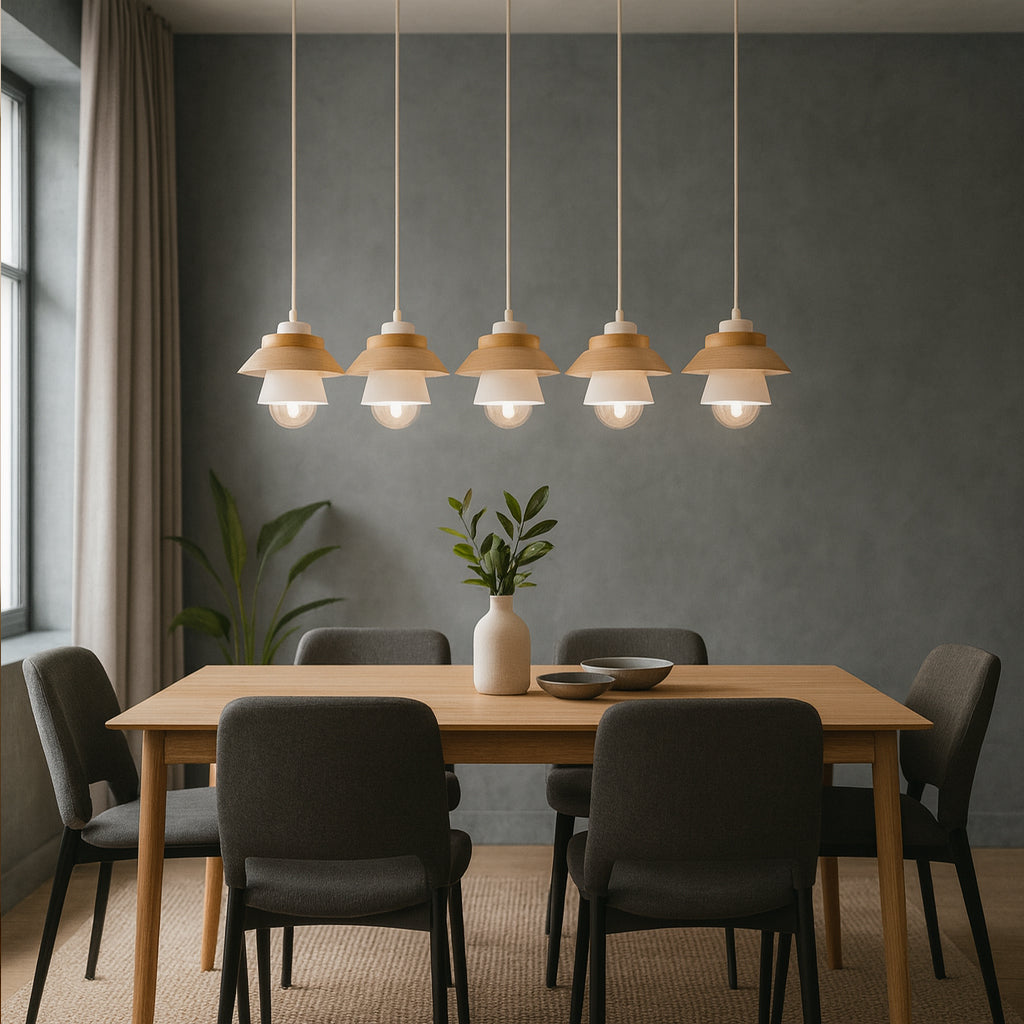 Lámpara Colgante Decosweet® Nórdica Madera & Metal — Blanco Mate