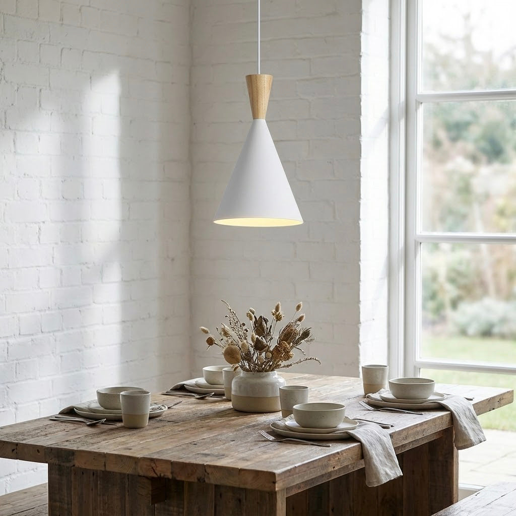 Lámpara colgante EXAN metal y madera — Ø16 cm (E27, estilo nórdico)
