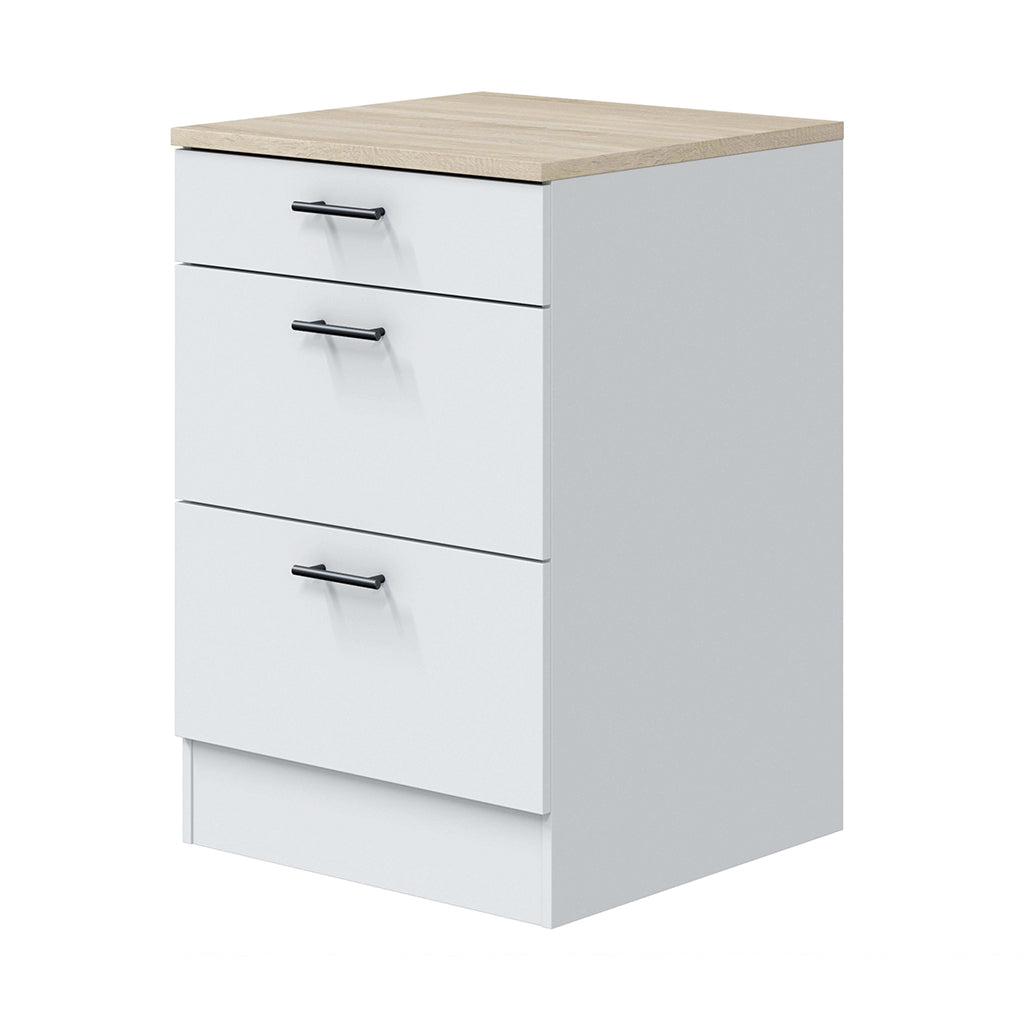Cocina Kira — Pack 10 Módulos · Estilo Nórdico · Blanco Brillo y Roble Canadian