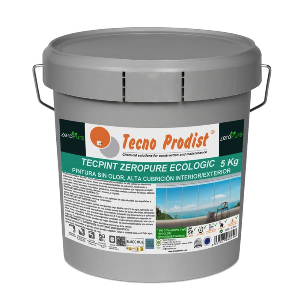 Pintura ecológica interior-exterior — Sin olor, cero COVs, sin conservantes — Blanco mate — 5 kg