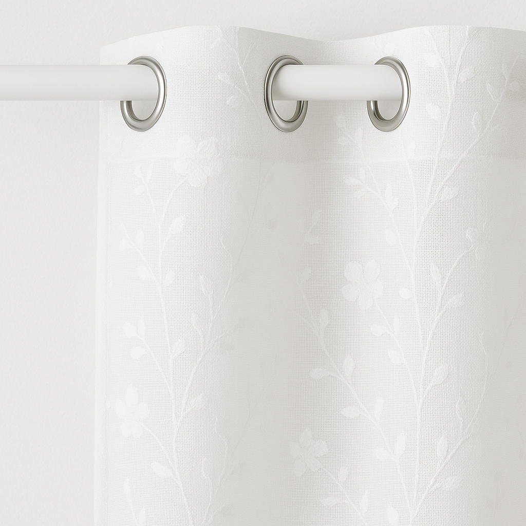 Cortina “Lazi” abstracta blanca — 140 × 240 cm (poliéster)