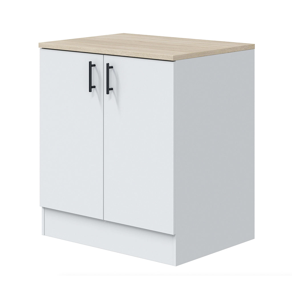 Cocina Kira — Pack 10 Módulos · Estilo Nórdico · Blanco Brillo y Roble Canadian