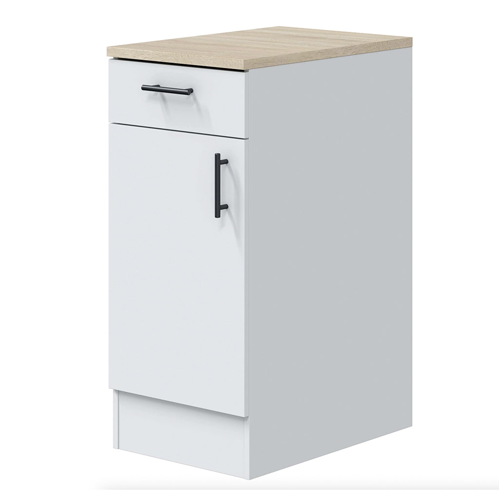 Cocina Kira — Pack 10 Módulos · Estilo Nórdico · Blanco Brillo y Roble Canadian