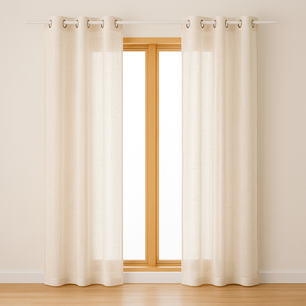 Cortina “Fred” voile estampado beige — 140 × 240 cm (poliéster)