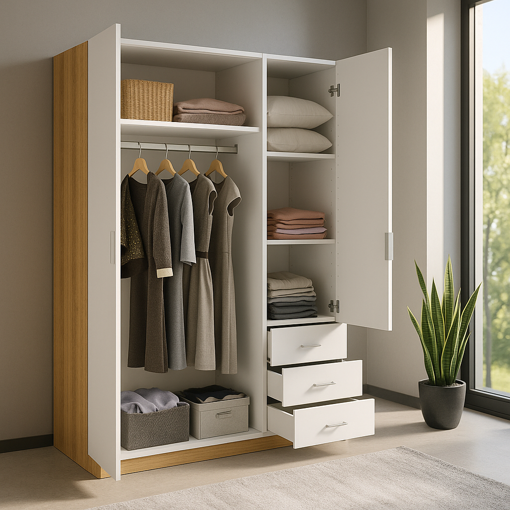 Armario Decosweet® Enea Blanco — 3 Puertas + 3 Cajones (121×180×52 cm)