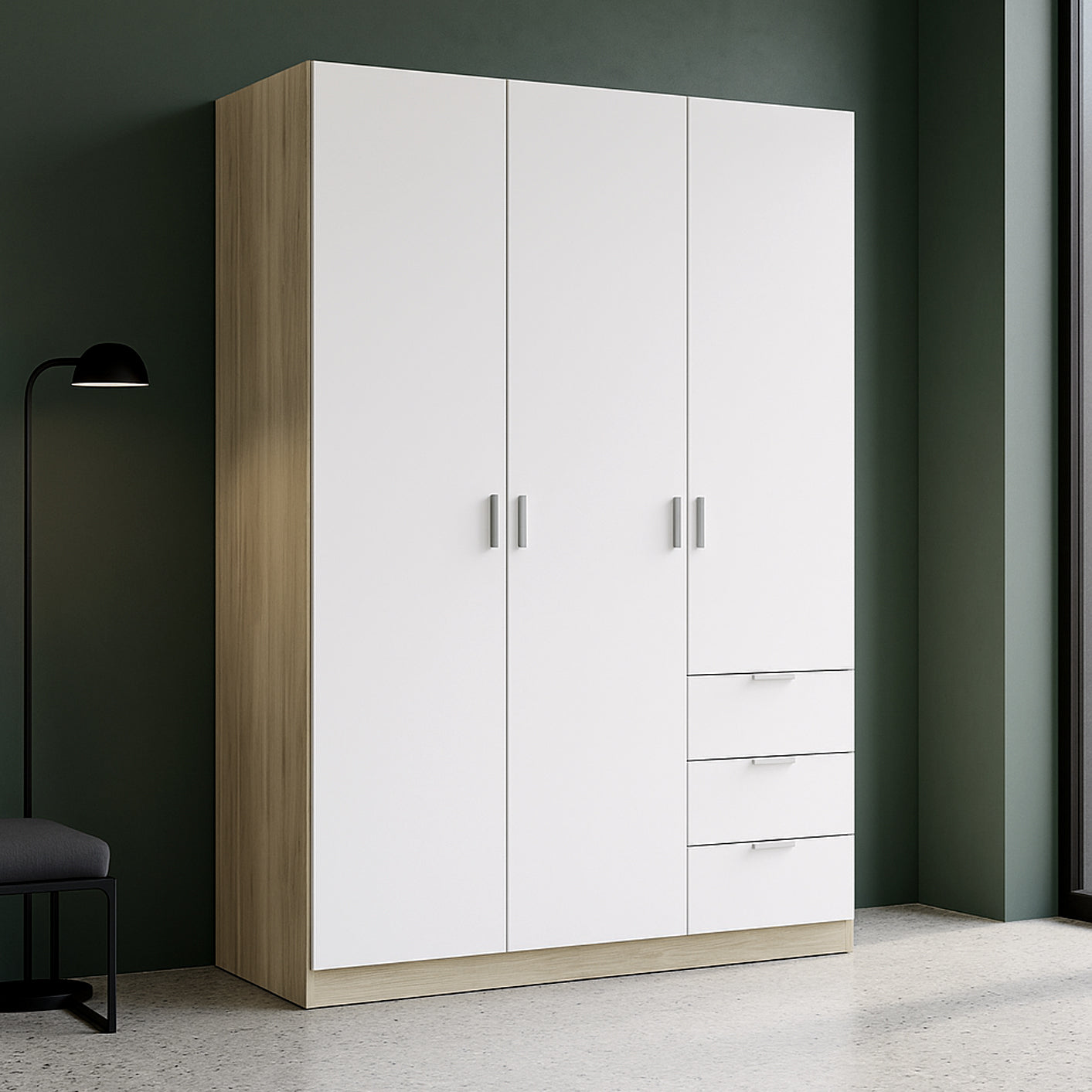 Armario Decosweet® Enea Blanco — 3 Puertas + 3 Cajones (121×180×52 cm)