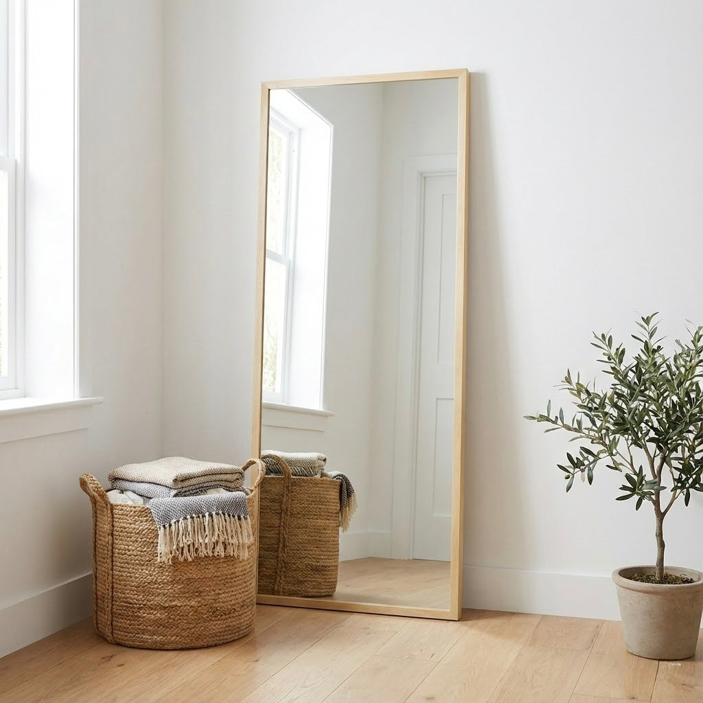 Espejo Nordic madera natural mate — 74 × 174 cm (pared/suelo)
