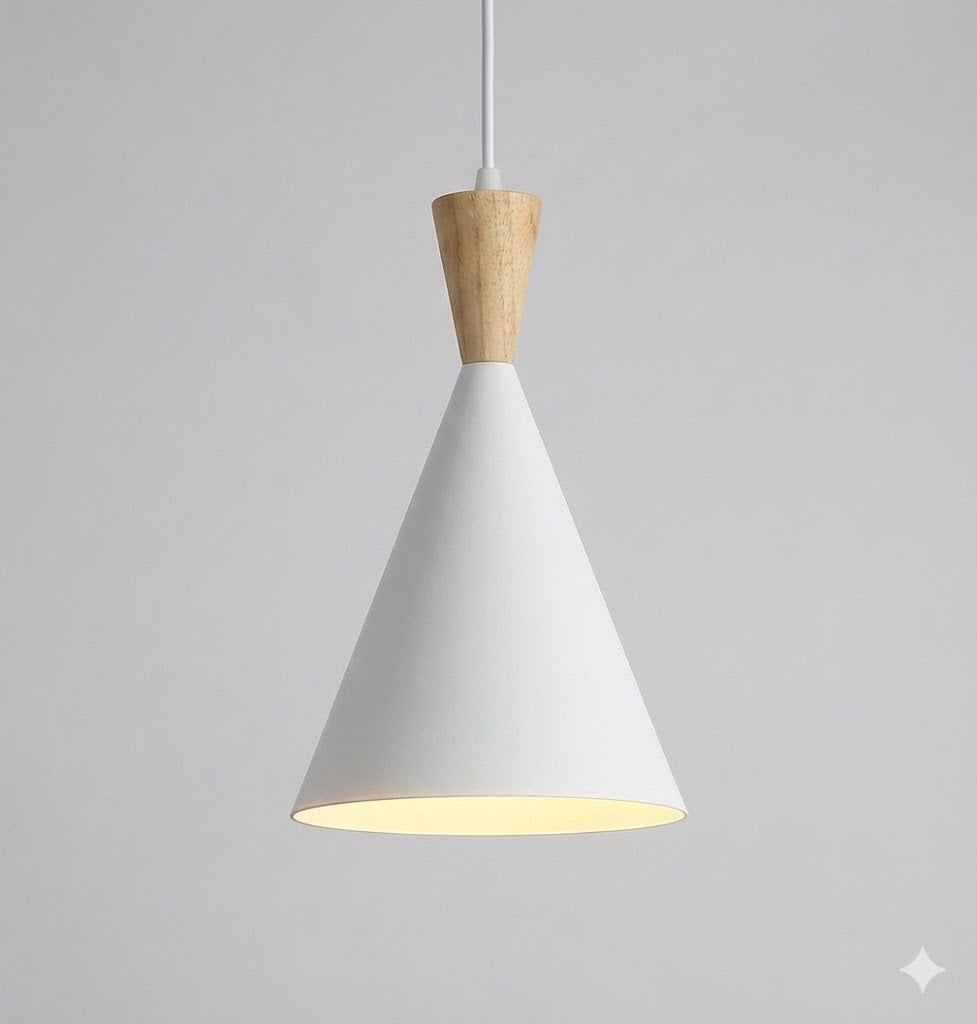 Lámpara colgante EXAN metal y madera — Ø16 cm (E27, estilo nórdico)