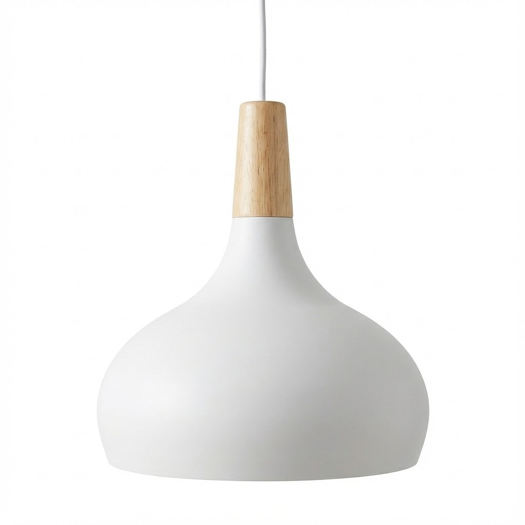 Lámpara colgante Lindby Vilsera — metal blanco y madera Ø30 cm (E27, nórdica)